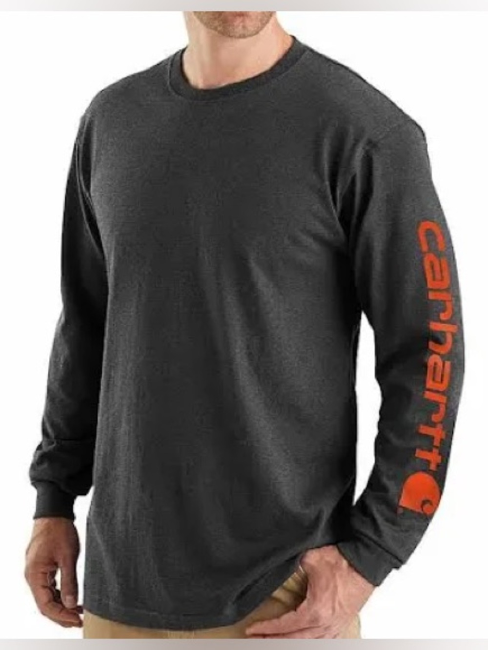 Carhartt Loose-Fit Heavyweight Logo Sleeve Graphic Long-Sleeve T-Shirt - Carbon